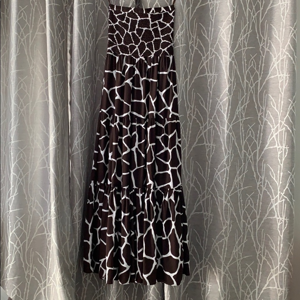 Michael Kors smocked giraffe print maxi dress